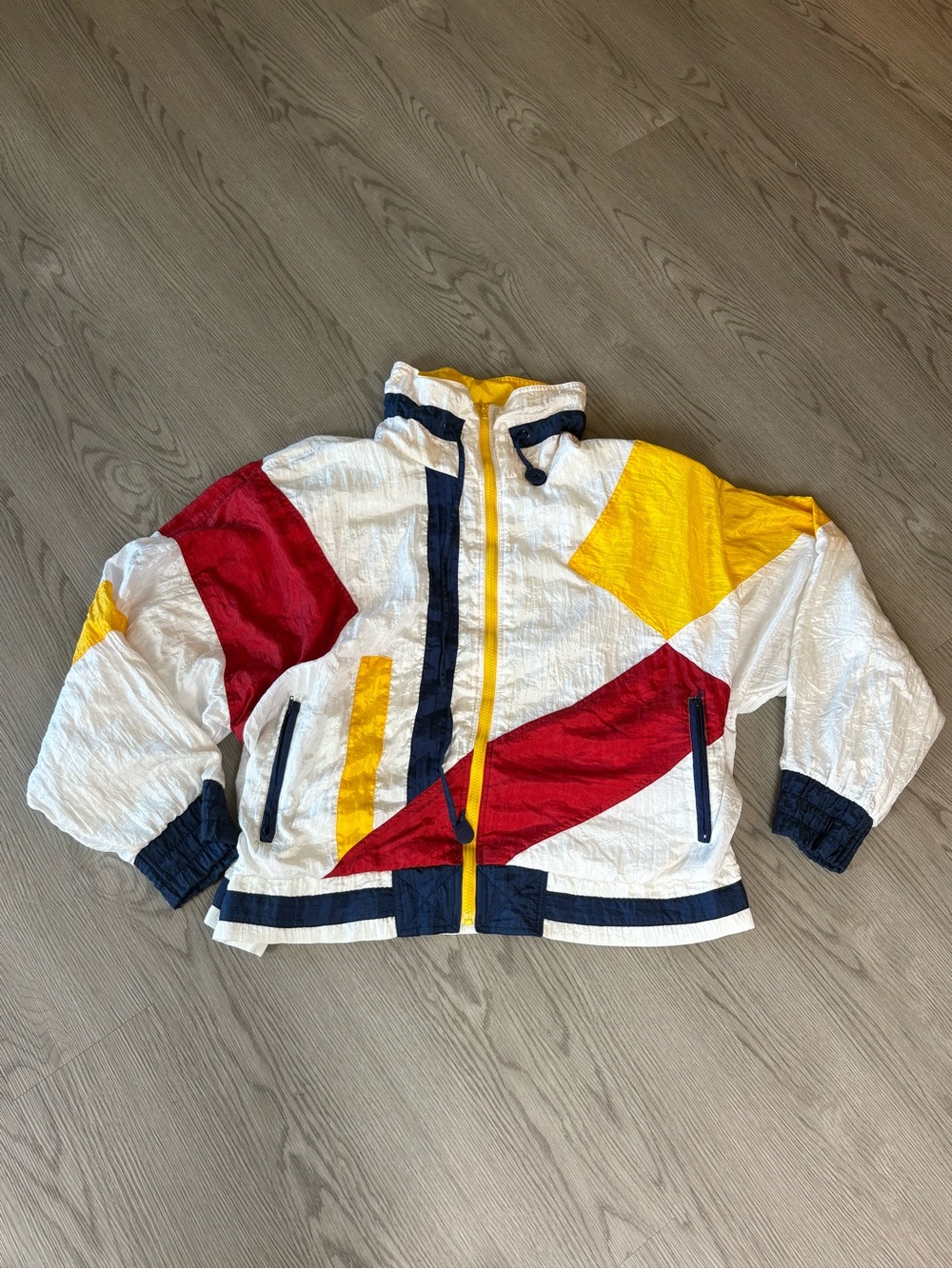 Venezia White Colorblock Rain Jacket with Red, Yellow & Navy Accents